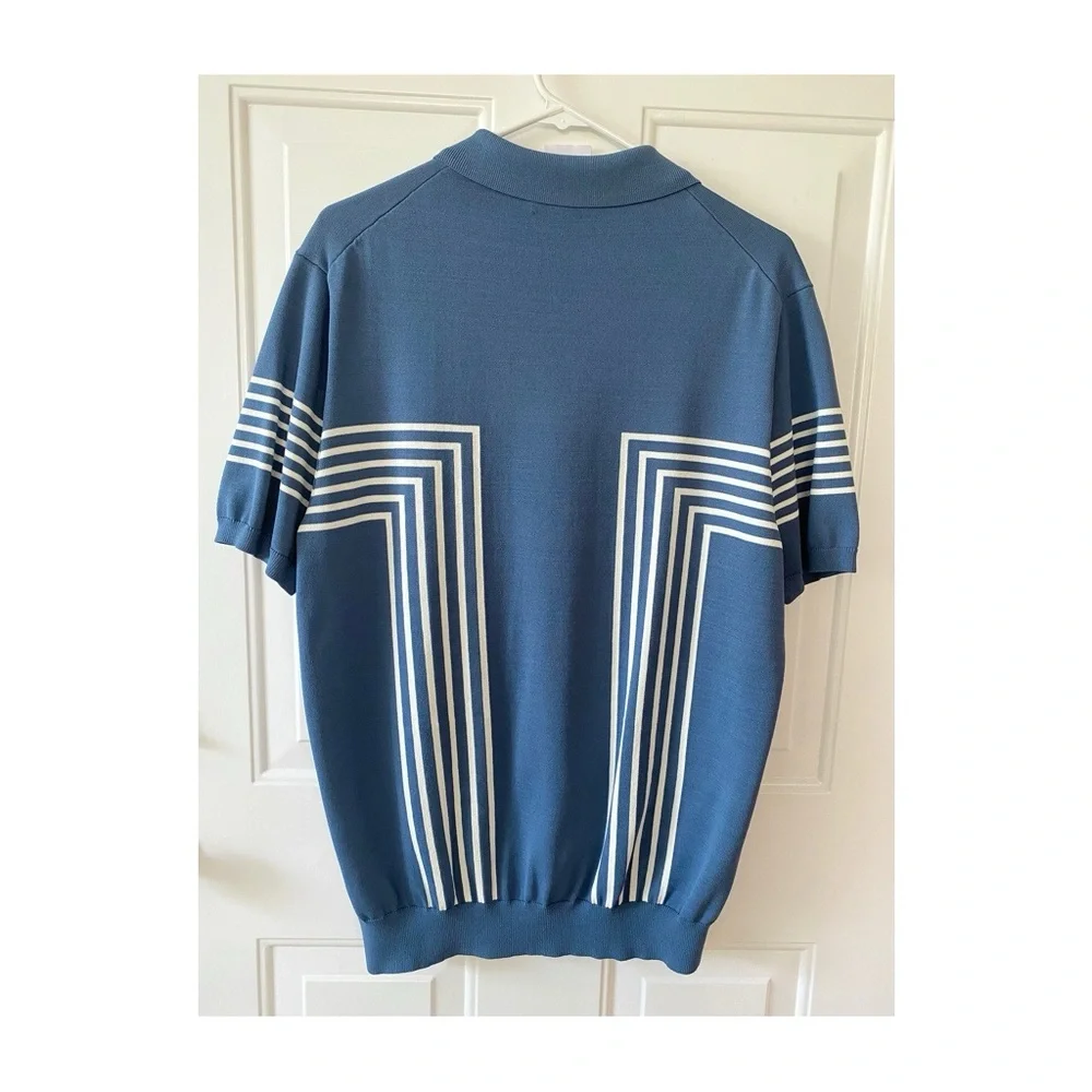 Reiss Jasper Half-Zip Striped Blue Polo T-Shirt Sz XL - Picture 4 of 11